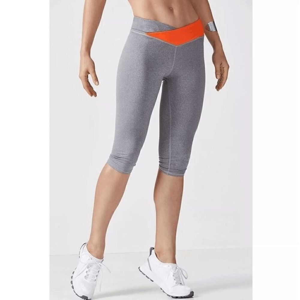 Fabletics Women's Winn Powerhold Crop Capri Leggings in Gray Orange size…